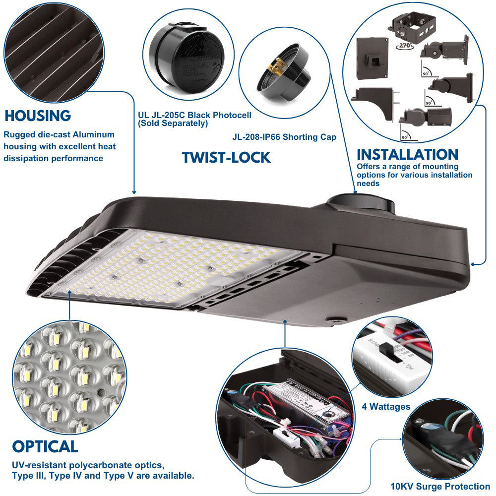 Wattage selectable Vela LED Area light product details