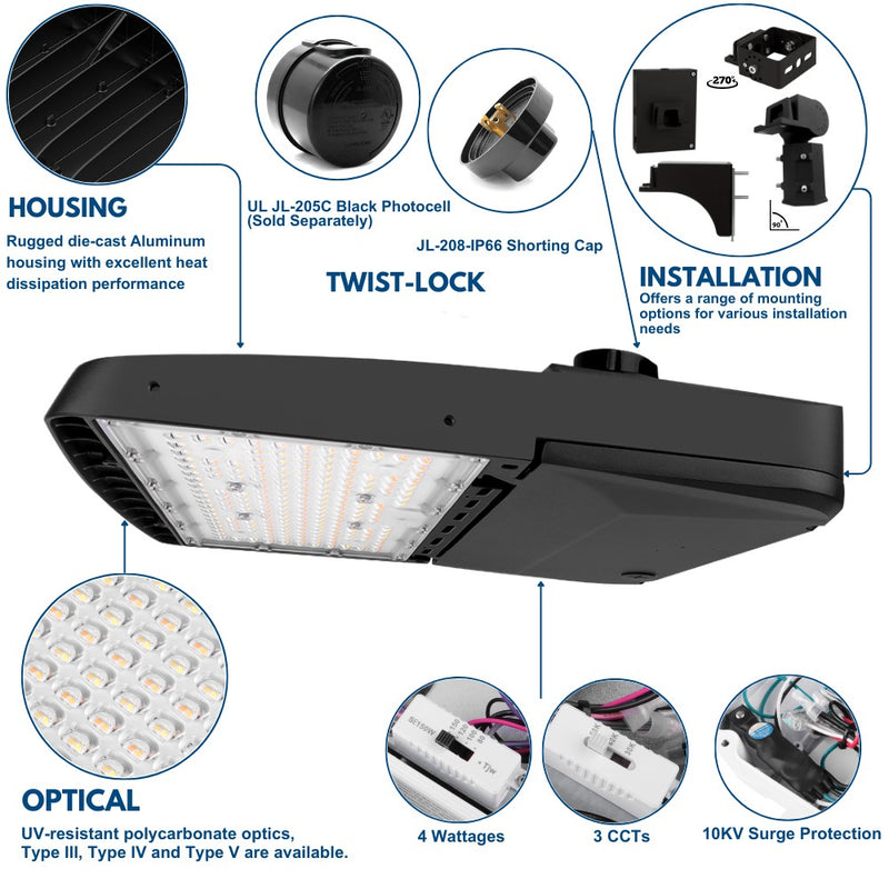 Konlite Vela I LED Black Parking Lot Light product details