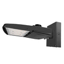 Konlite Vela I LED Black Parking Lot Light with wall mount arm