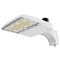 Konlite Vela I LED White Parking Lot Light with wall mount arm and photocell