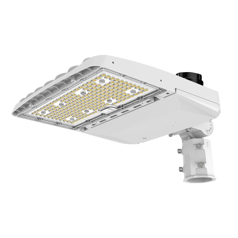 Konlite Vela I LED White Parking Lot Light with slipfitter arm