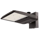 Konlite Vela wattage selectable led parking lot light with wall mount arm and photocell