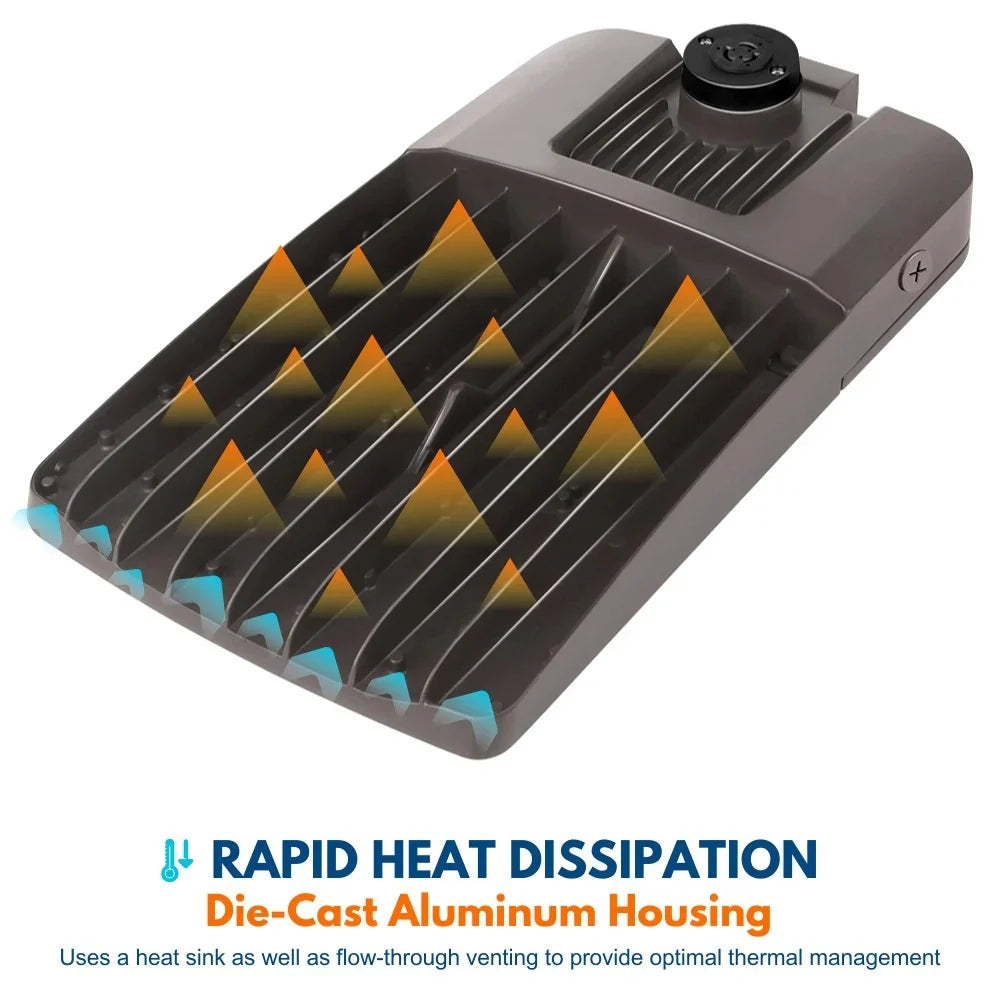 Showcase of the rapid heat dissipation of the die-cast aluminum housing for the Vela Amber LED Area Light