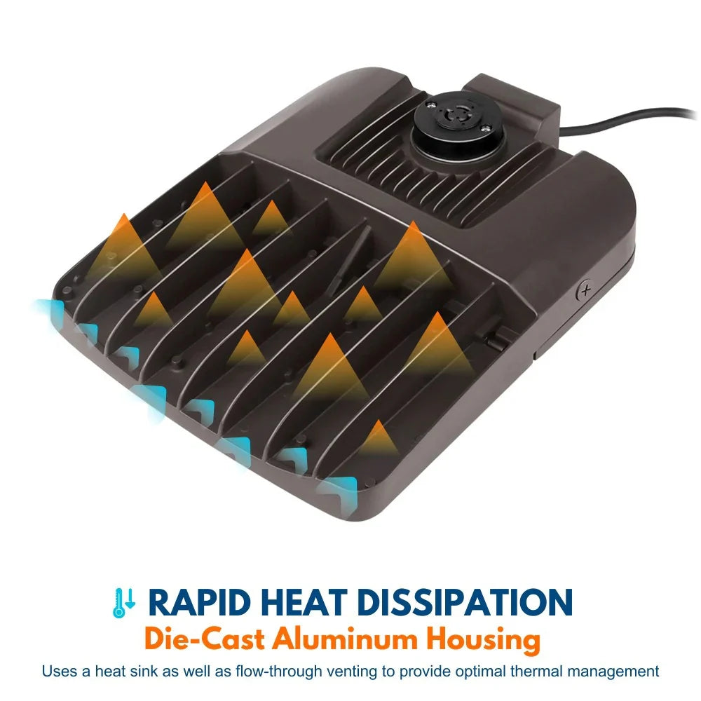 Showcase of the rapid heat dissipation of the die-cast aluminum housing for the Vela Amber LED Area Light
