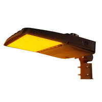 Vela Amber LED Area Light in Dark Bronze with slipfitter and Shorting Cap.
