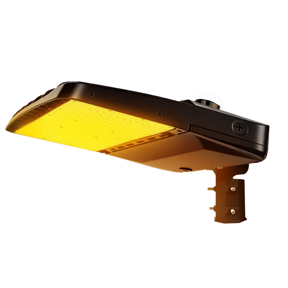 Vela Amber LED Area Light in black with slipfitter and shorting cap
