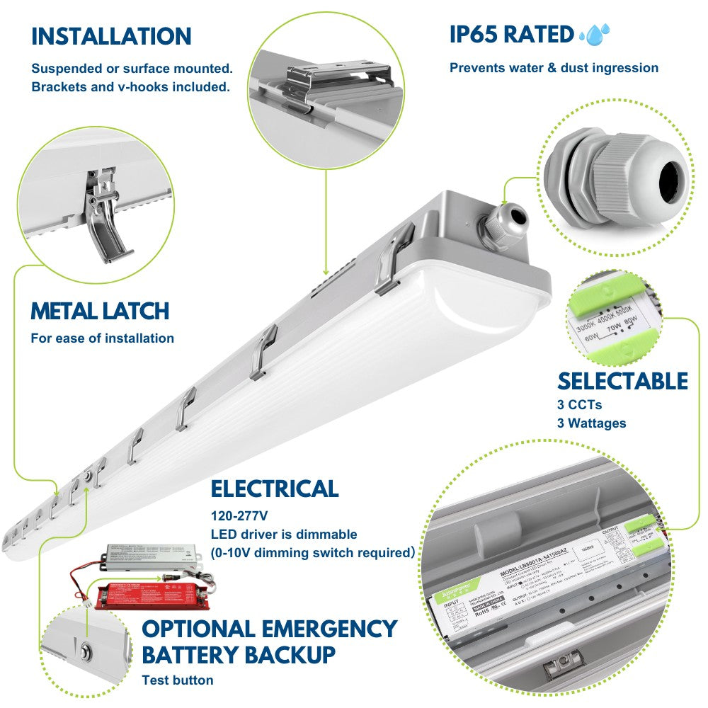 Konlite 8ft Vapor Tight LED Light Fixture product details