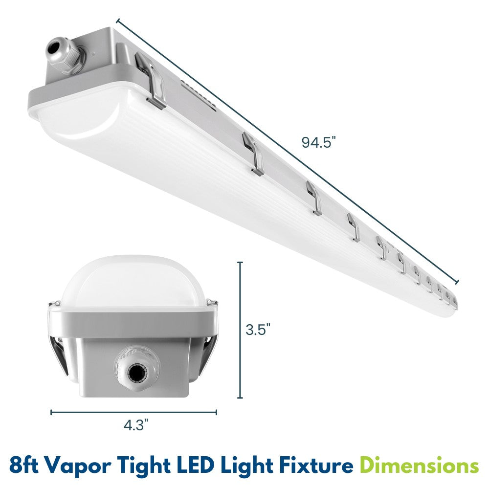 8ft Vapor Tight LED Fixture - 2-Pack, 10,500LM, Wattage & CCT ...