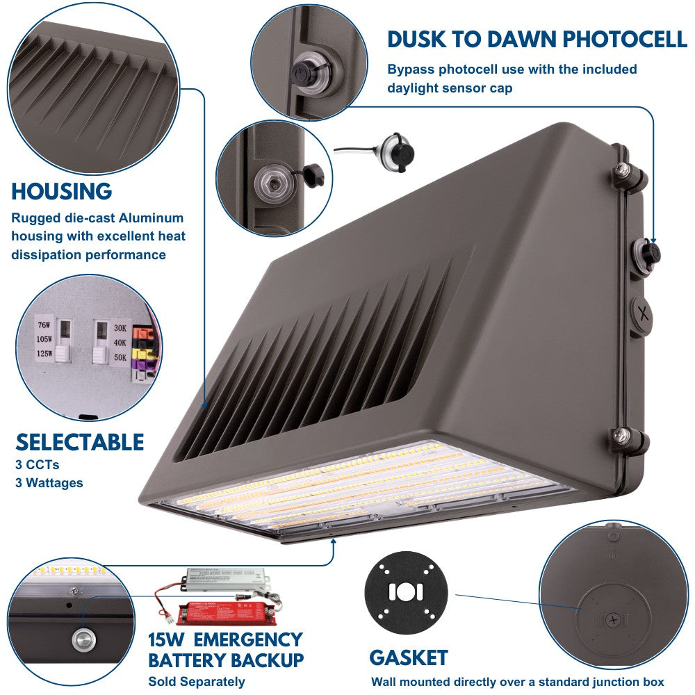 thumbnail image 2 of LEDwholesalers 40W/80W Full Cutoff LED Wall Pack – Outdoor Light Fixture, UL, 5000K Daylight, Dark Bronze 2 of 3