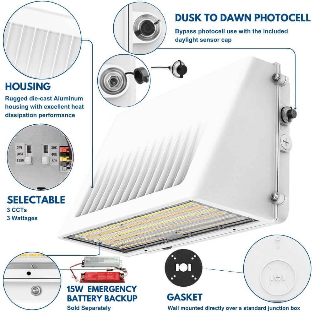 White Konlite 125W White Full Cut off Wall Pack light product details