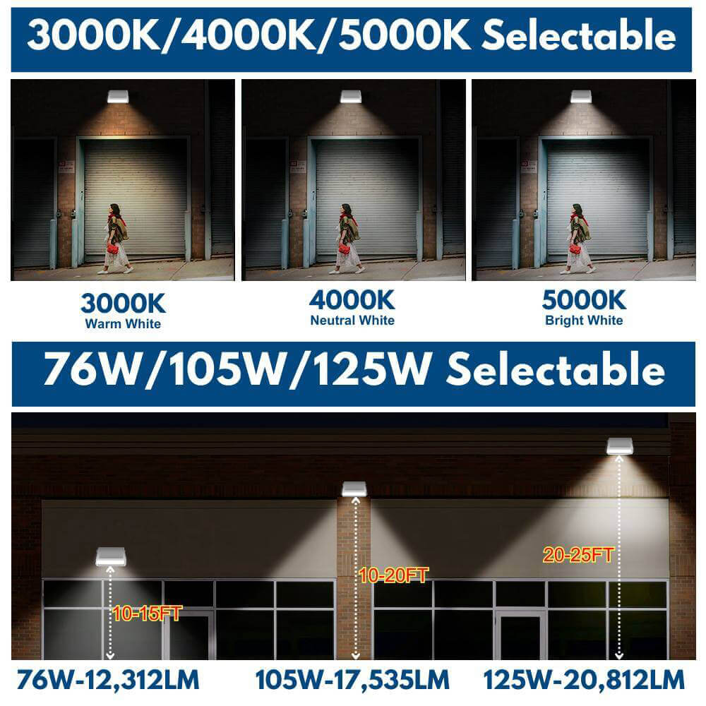 White Full Cut off Wall Pack light with selectable wattages and CCT