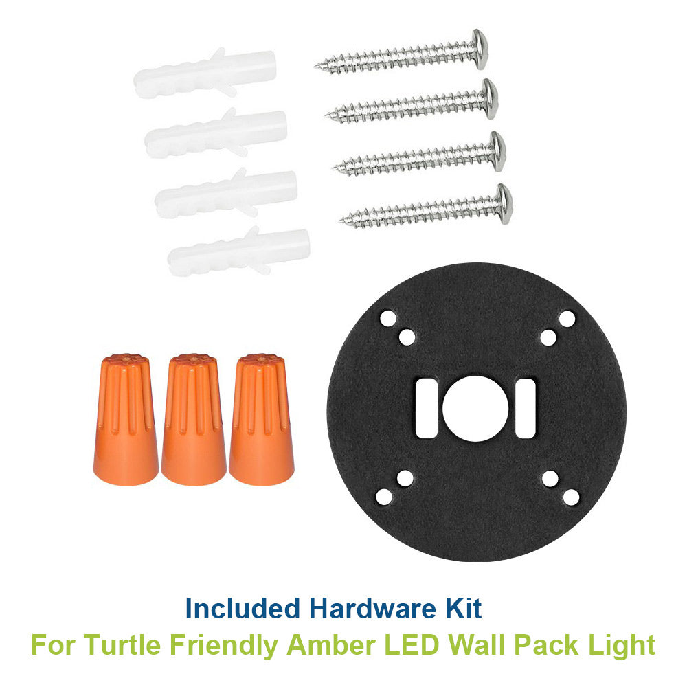 Included hardware kit for Konlite KWPD Turtle Friendly Amber LED Full Cutoff Wall Pack.