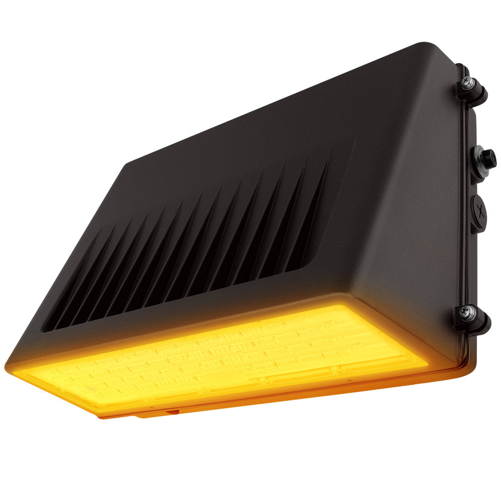 Konlite KWPD Turtle Friendly Full Cutoff LED Wall Pack Light fixture emitting 590nm narrow-spectrum true amber color light