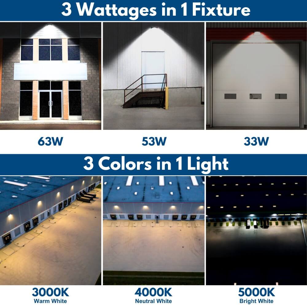 Wattage selectable and CCK Adjustable Konlite 63W LED Wall Pack Light 