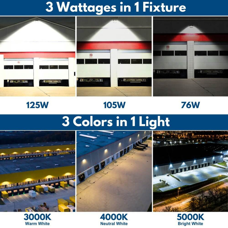 Wattage selectable and CCK Adjustable Konlite 125W LED Wall Pack Light 