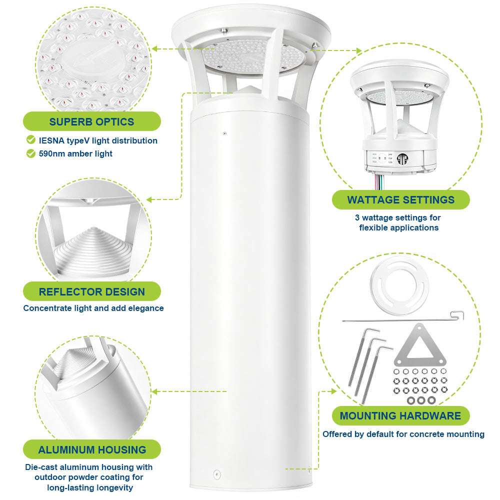 Highlighted features of Konlite Atria Turtle Friendly LED 2ft White Bollard Light