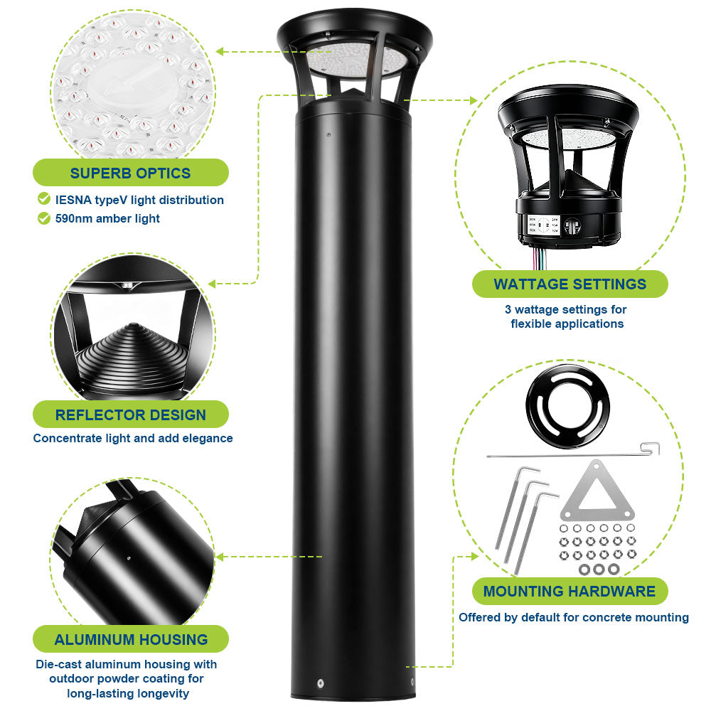 Highlighted features of Konlite Atria Turtle Friendly LED 3ft Black Bollard Light