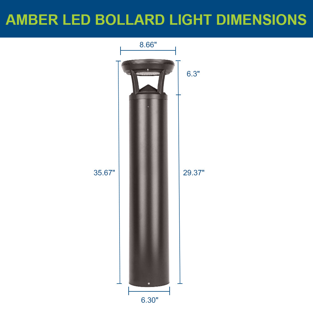 Diagram of dimensions for Konlite Atria Turtle Friendly LED 3ft Dark Bronze Bollard Light