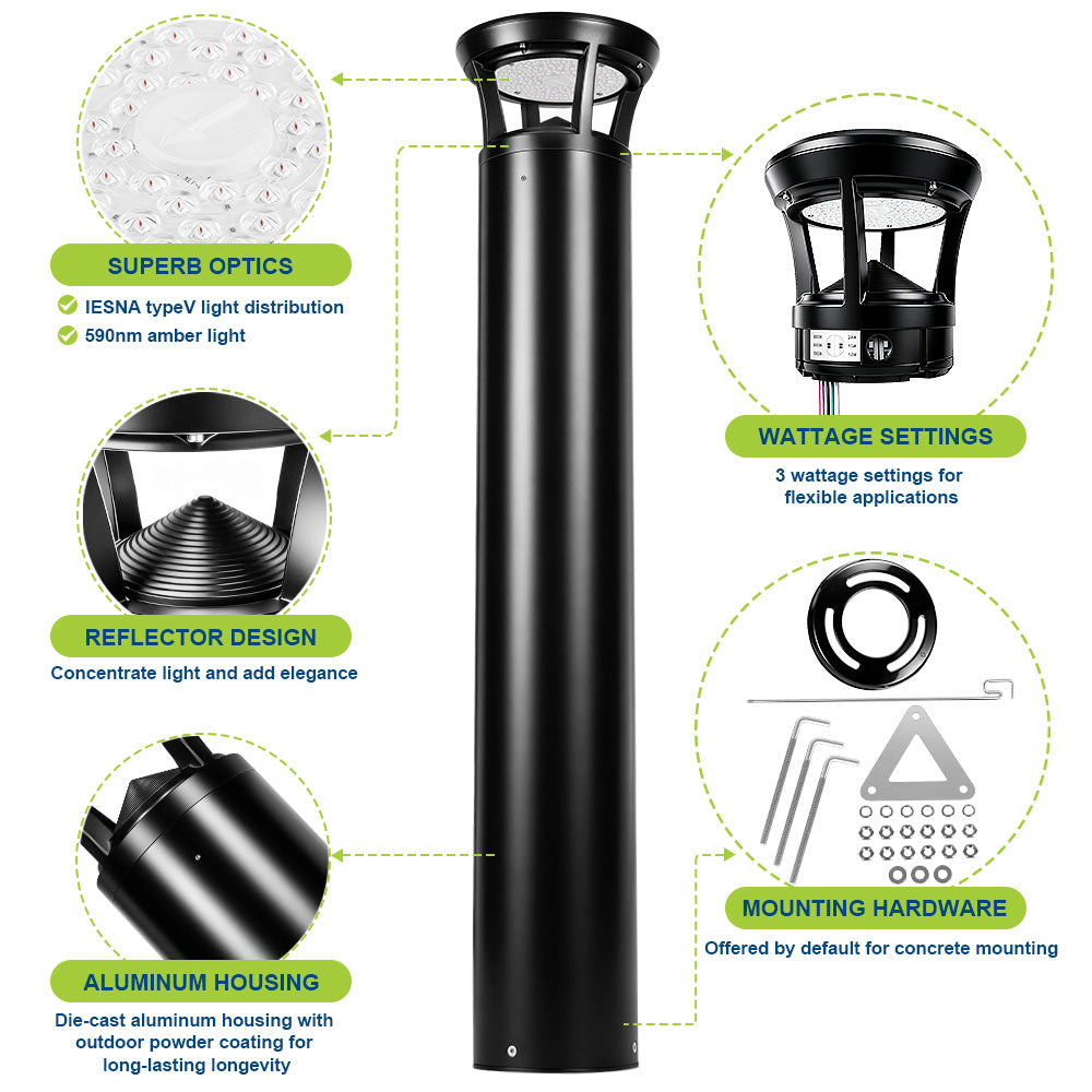 Highlighted features of Konlite Atria Turtle Friendly LED 4 ft Black Bollard Light
