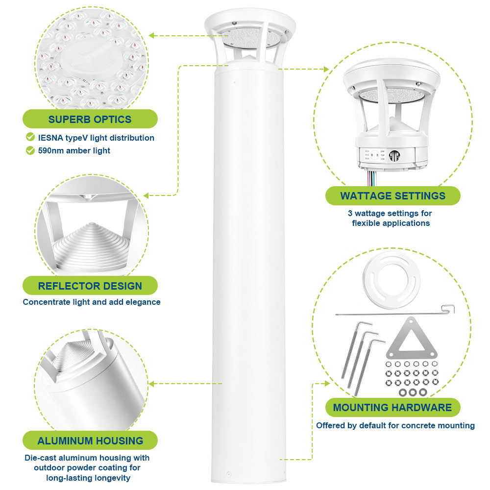 Highlighted features of Konlite Atria Turtle Friendly LED 4 ft White Bollard Light