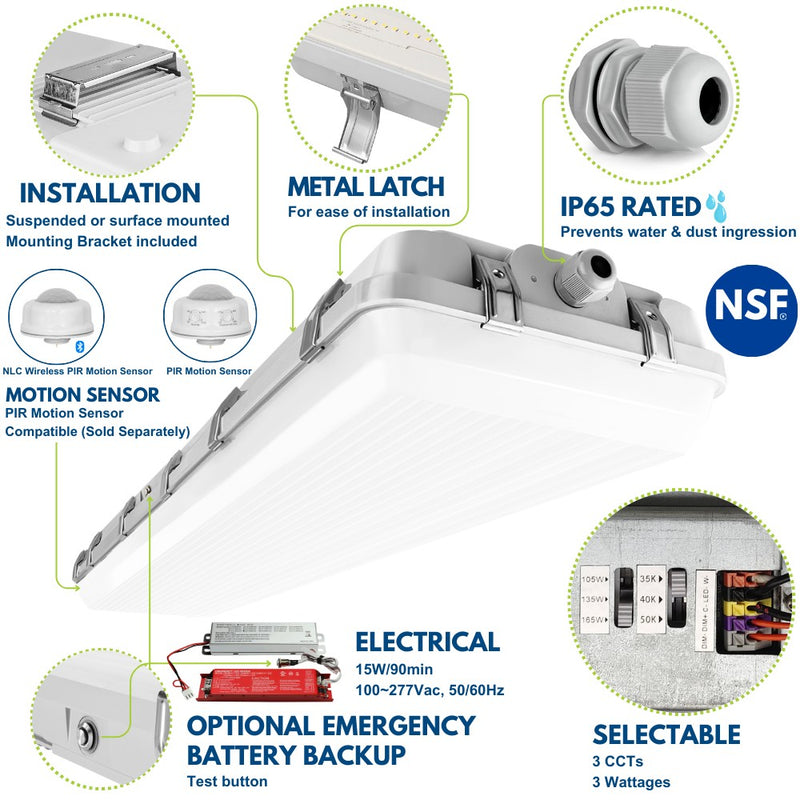 NSF Vapor Tight LED Light Fixture product details