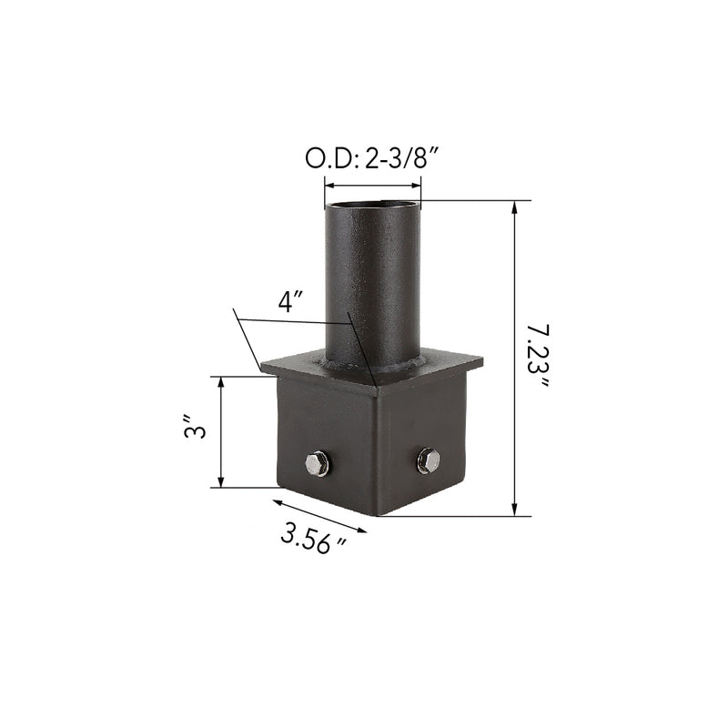 4" Square Pole Mount Tenon Adapter Dimensions