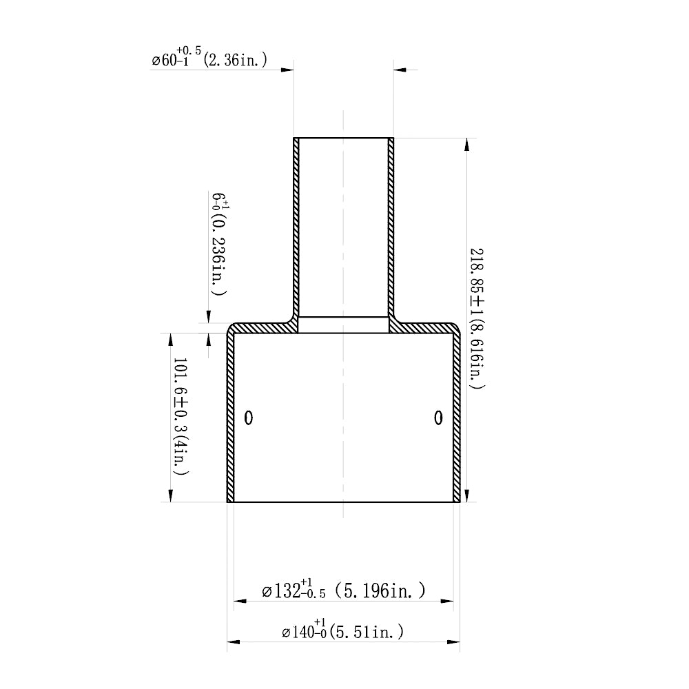 5" Round Pole Mount Tenon Reducer Dimensions