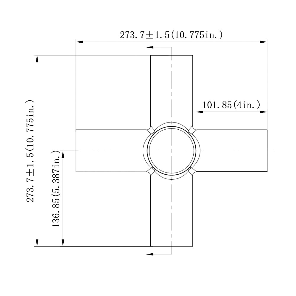 Quad Spoke 90° Tenon Adapter Dimensions