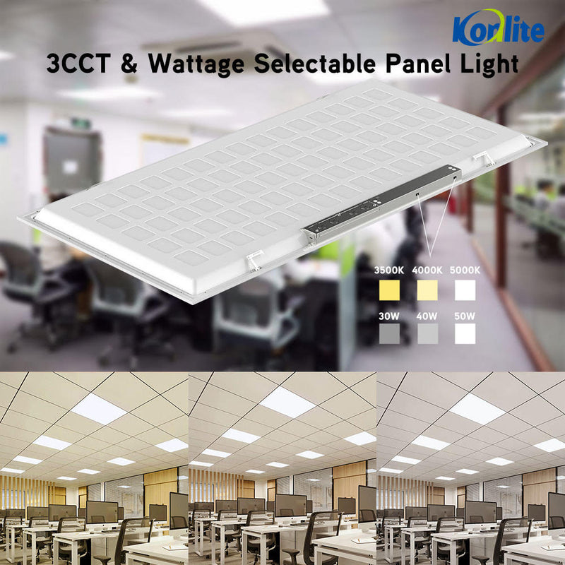 2x4 LED Panel Light with pre-installed Emergency Backup Battery - Selectable Wattage and CCT - 6250 Lumens - Dimmable - Pack of 4