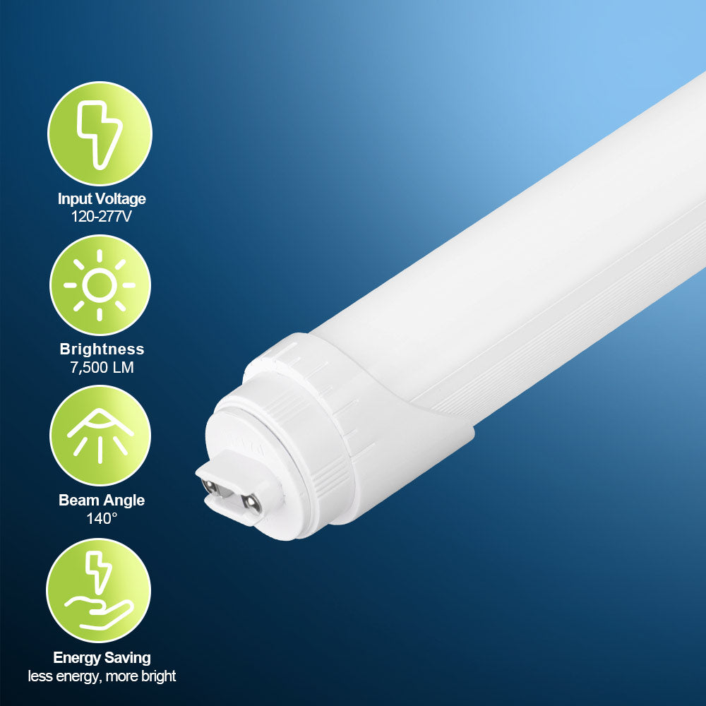 Konlite T8 8ft Ballast Bypass LED Tube Light FA8 or R17D Base - 42W - 120-277V - 6720 lumens - 5000K - 110W Equal - Pack of 10