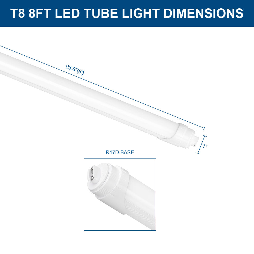 Konlite T8 8ft Ballast Bypass LED Tube Light FA8 or R17D Base - 42W - 120-277V - 6720 lumens - 5000K - 110W Equal - Pack of 10