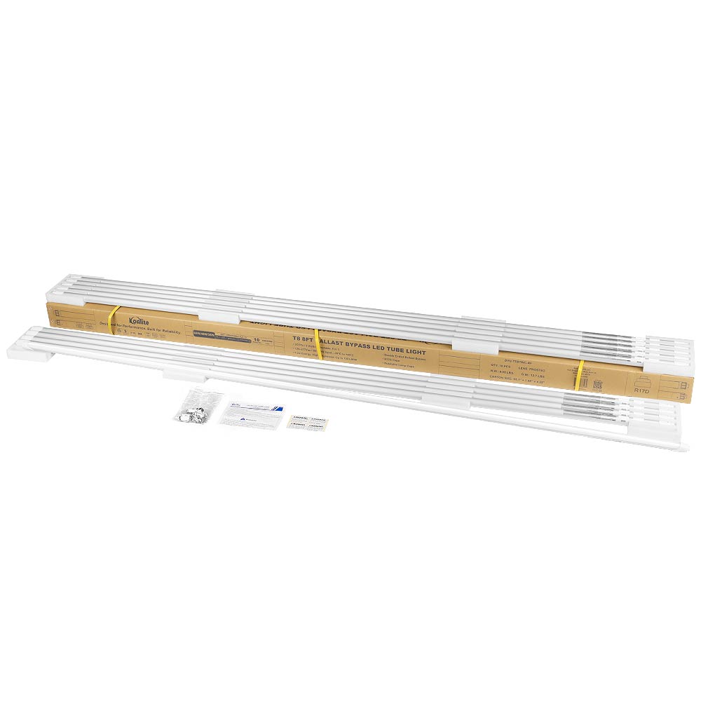 Konlite T8 8ft Ballast Bypass LED Tube Light FA8 or R17D Base - 42W - 120-277V - 6720 lumens - 5000K - 110W Equal - Pack of 10