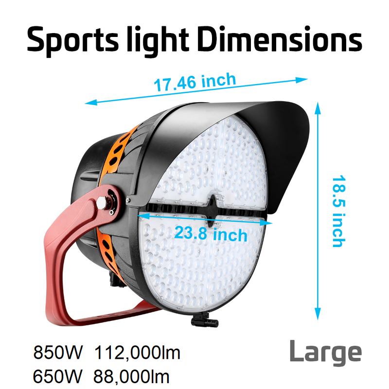 dimensions of konlite 850W LED sports light