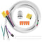 Electrical cable set with connectors and accessories on a white background