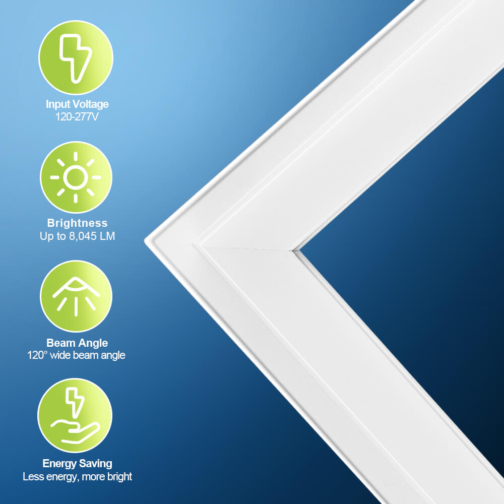 Konlite LED Frame light fixture with specifications on a blue background