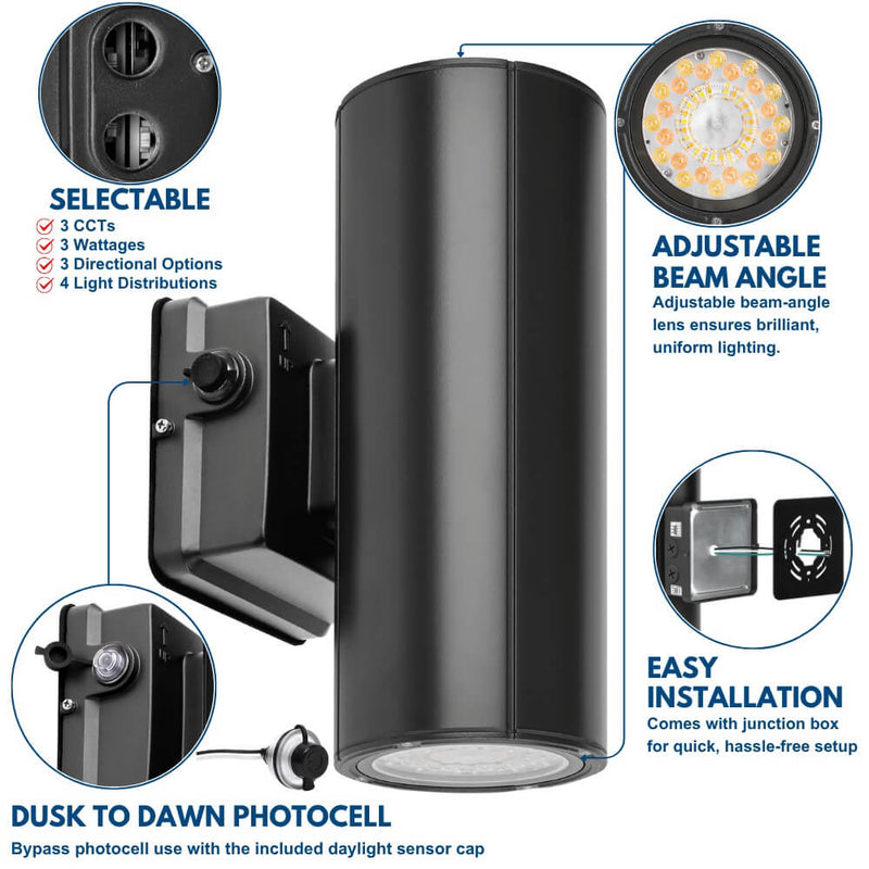 Details of Konlite LED Cylinder Up and Down Wall Light fixture, Black 20W LED Wall Sconce 