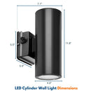 Dimensions of Konlite LED Cylinder Up and Down Wall Light fixture, Black 20W LED Wall Sconce 