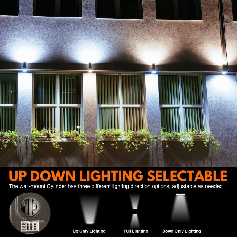 Up and Down selections of Konlite LED Cylinder Up and Down Wall Light fixture 