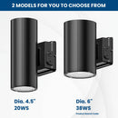 2 models of Konlite LED Cylinder Up and Down Wall Light fixture 