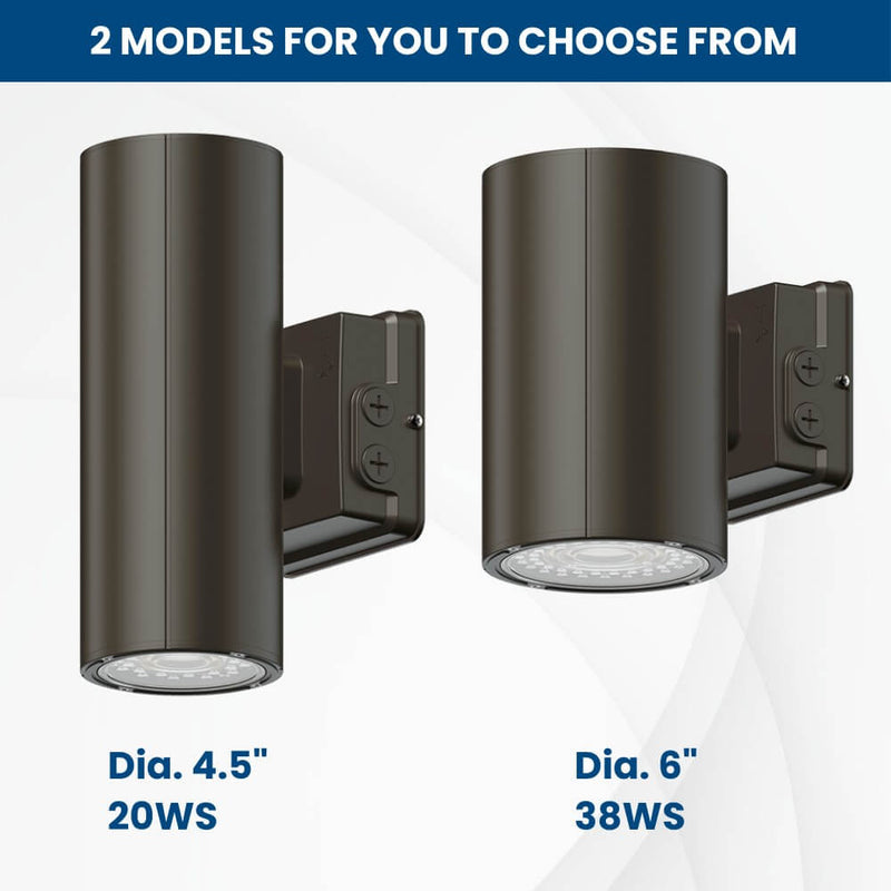 2 models of Konlite LED Cylinder Up and Down Wall Light fixture 