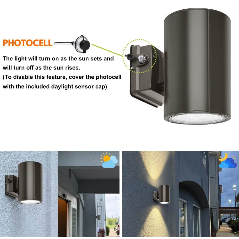 Photocell of Konlite 6 inch LED Cylinder Up and Down Wall Light fixture 
