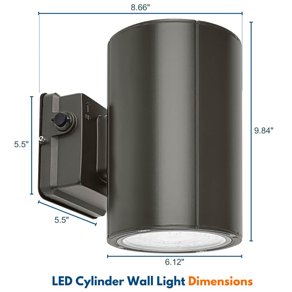 Dimensions of Konlite LED Cylinder Up and Down Wall Light fixture 