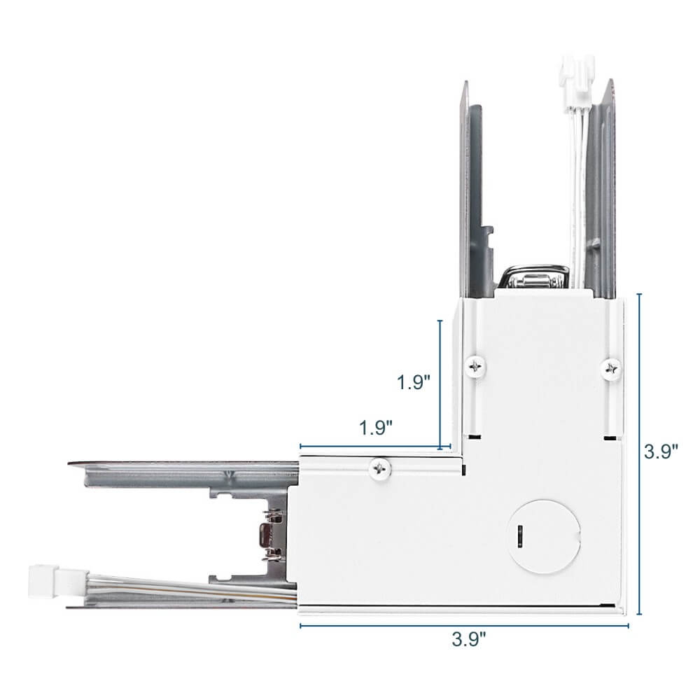 Dimensions of White L-Shape Connector Use with Konlite Architectural Linear Light Fixture 