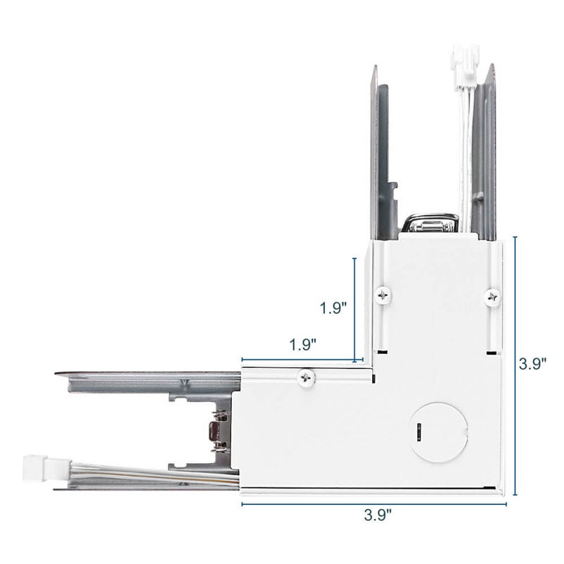 Dimensions of White L-Shape Connector Use with Konlite Architectural Linear Light Fixture 