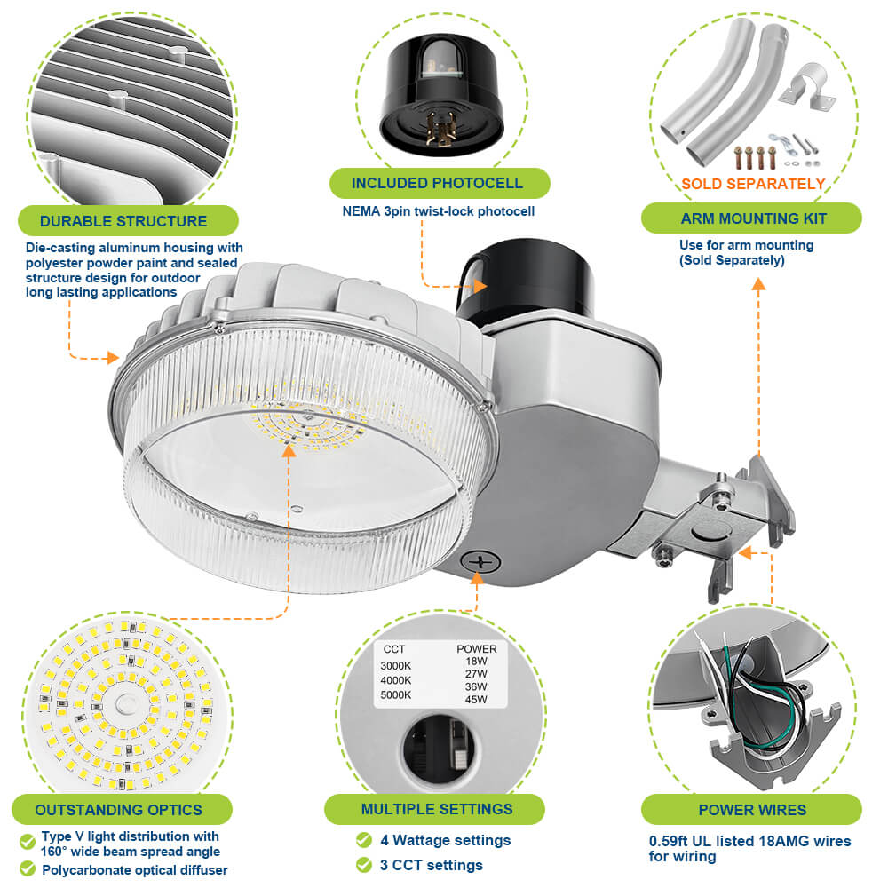  LED Barn Light Features and Accessories