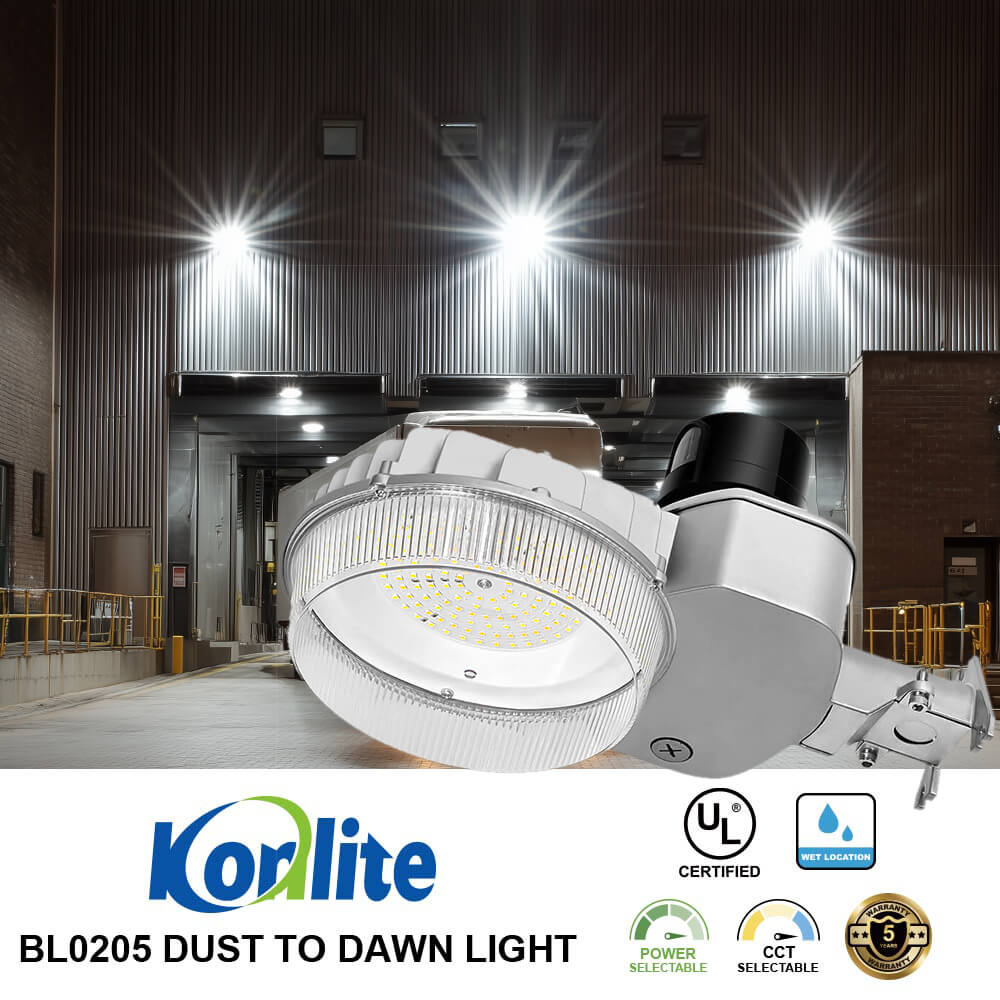 Korlite BL0205 dusk to dawn light fixture with outdoor setting