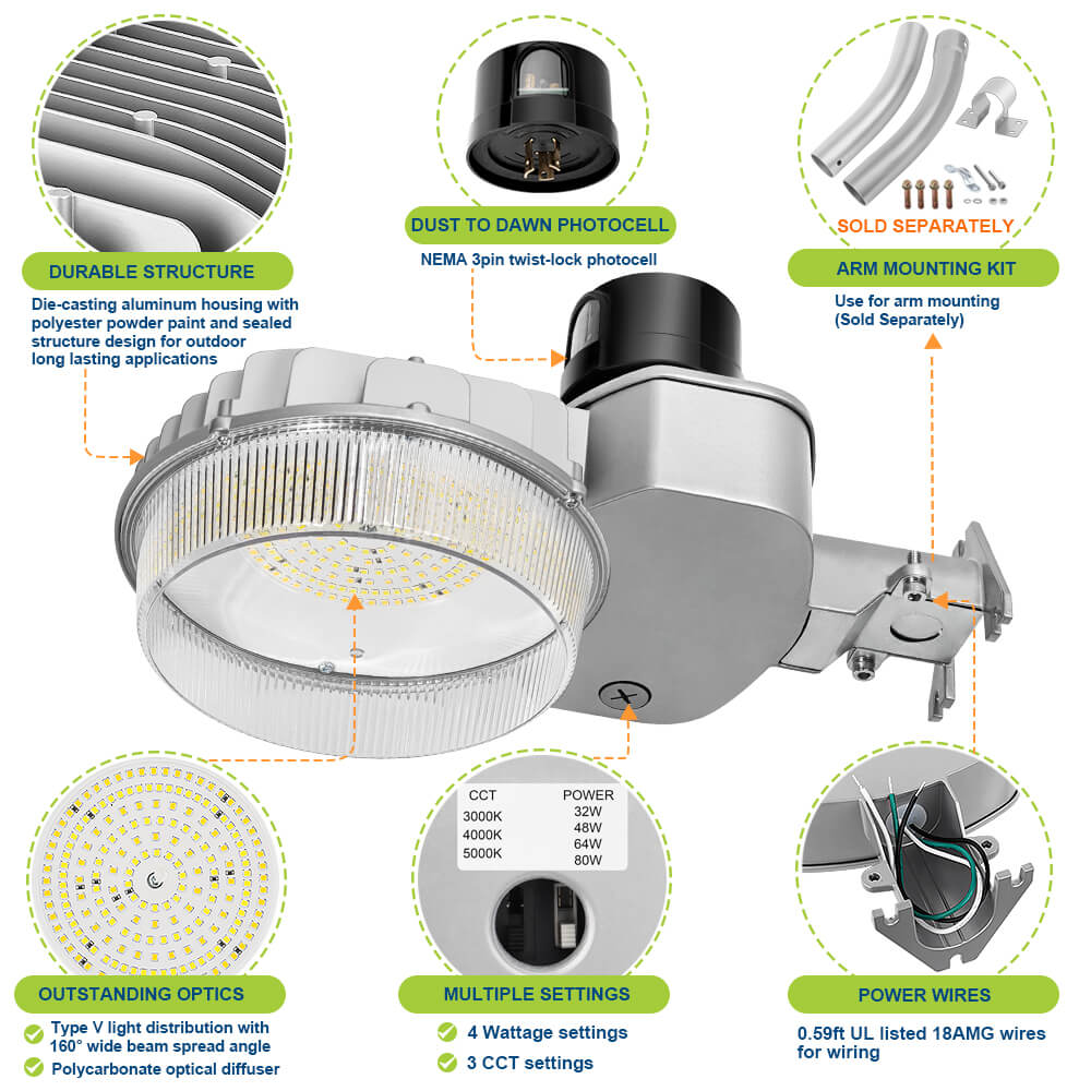  LED Barn Light Features and Accessories