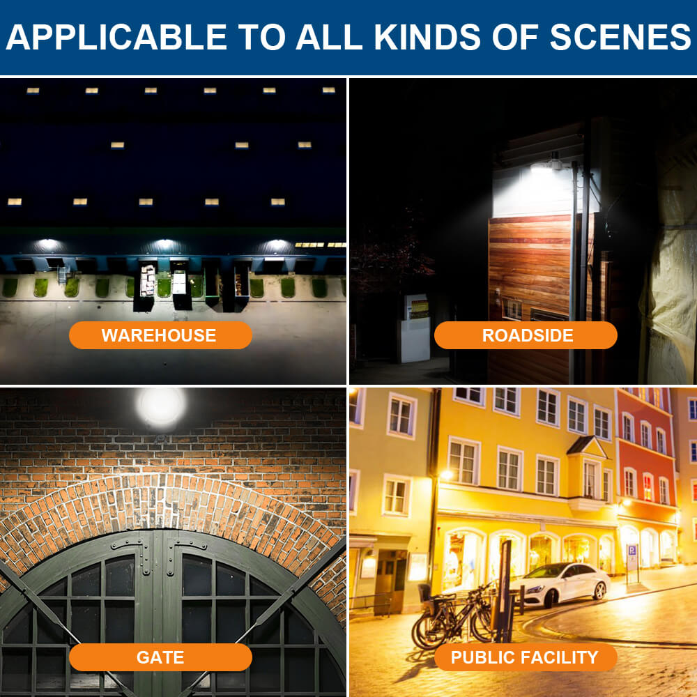 Dusk To Dwan Lighting solutions applicable to warehouse, roadside, gate, and public facility scenes.