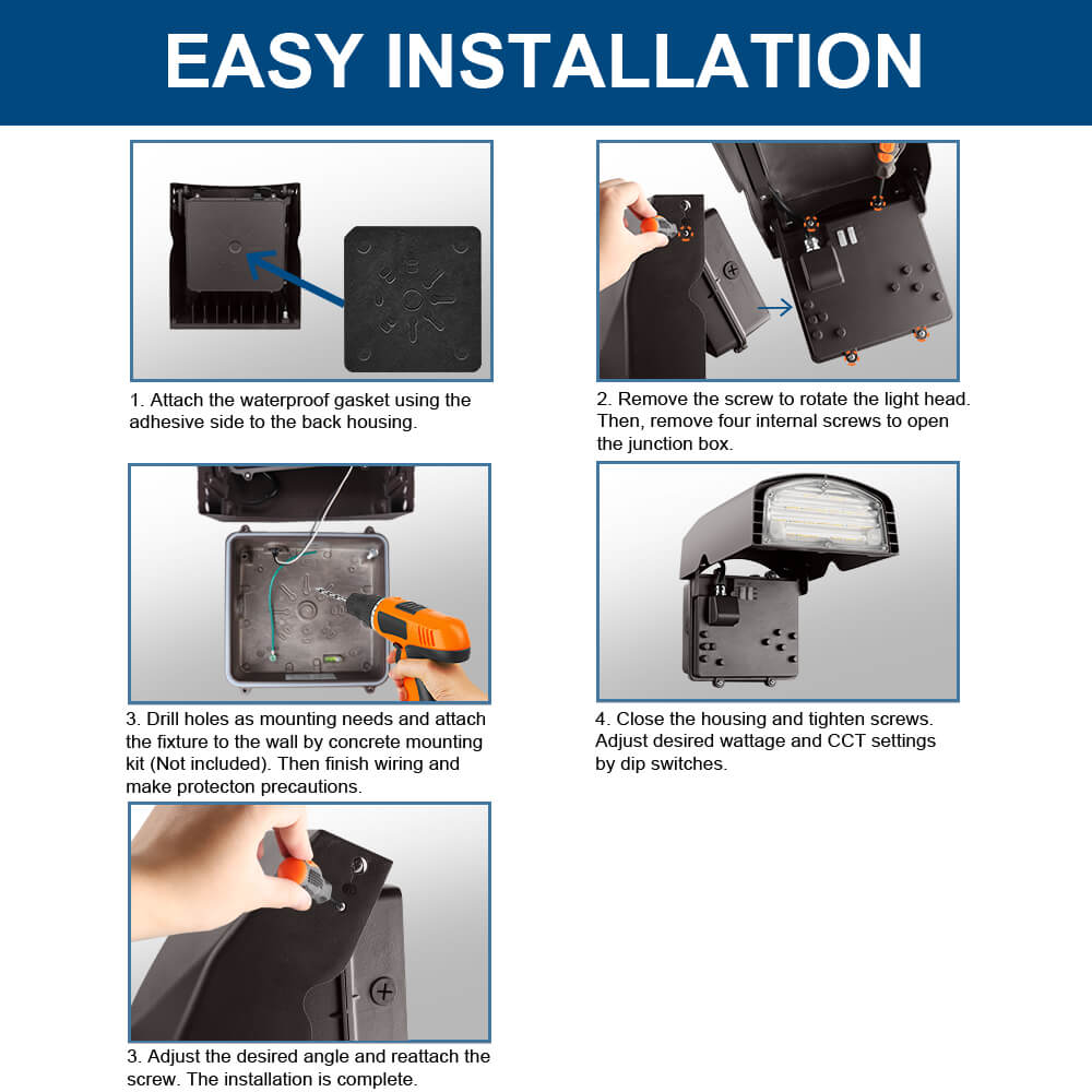 Konlite adjustable LED Slim Wall Pack Light installation guides