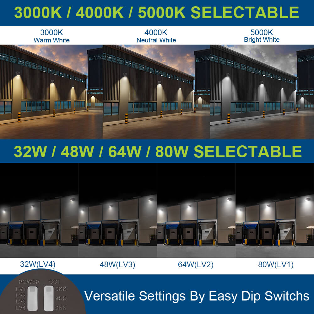 Konlite adjustable LED Slim Wall Pack Light - wattage and CCT selectable